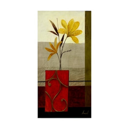 Pablo Esteban 'Red Ornate Vase Yellow 2' Canvas Art,24x47